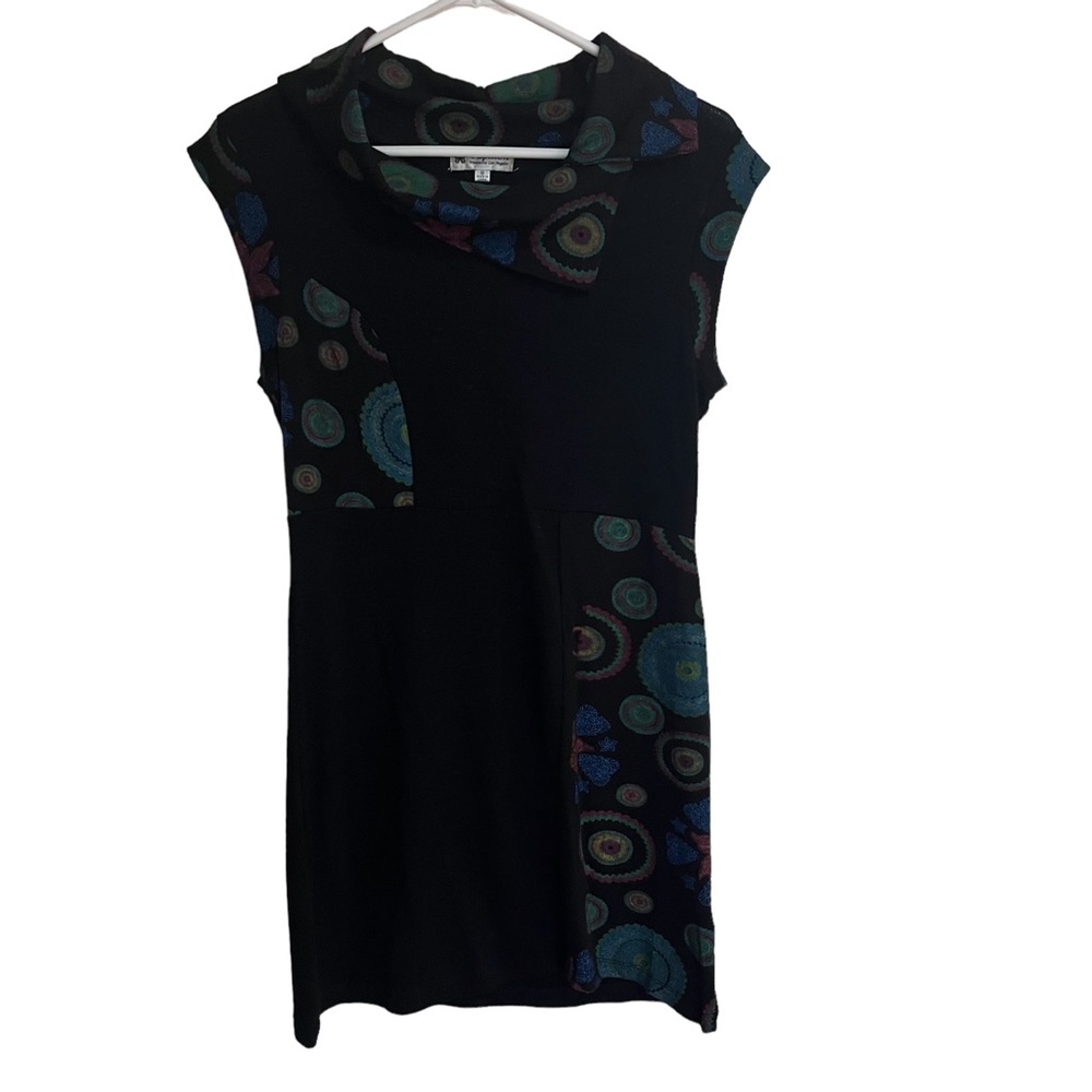 Papillon Women's Black Sleeveless Side Collar Design Mini Shift Dress Size M